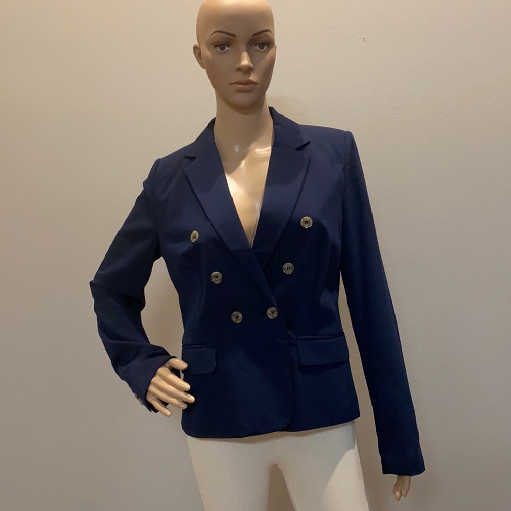 Navy blue double breast blazer with shoulder pads